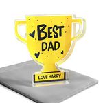 Beecreative Best Dad Gifts From Daughter, Son - Personaised Acrylic Best Dad Trophy - Best Dad Birthday Gifts - With Grey Bag