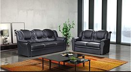 3 2 Seater Sofa Set Living Room Suite Faux Leather Black Foam Seats High Back Settee Large Couch