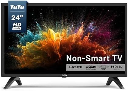 TuTu 24-inch TV, 720P HD LED Flat Screen TV or Monitor with Dolby Audio, HDMI, USB, VGA, RCA, Dual Channel Speakers, Non-Smart TV for Room, Kitchen, Office, or RV Camper