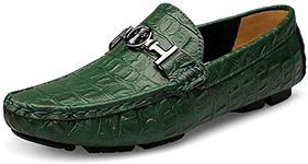 Asifn Mens Leather Casual Slip on Driving Loafers Flat Walking Moccasin Business Dress Boat Shoes Fashion Slipper 6-6.5 Green,9.45" Heel to Toe