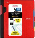 Five Star Spiral Notebook + Study App, 5 Subject, College Ruled Paper, Advance Notebook with Spiral Guard, Movable Tabbed Dividers and Expanding Pockets, 8-1/2" x 11", 200 Sheets, Red (73146)