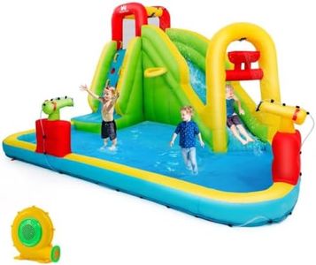 HONEY JOY Inflatable Water Slide, 7-in-1 Giant Water Slide Bouncer Park with Blower, Tunnel & 2 Water Cannons, Climbing, Splash Pool, Water Slides Inflatables for Kids (with 550W Air Blower)