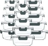 15 Pieces Glass Food Storage Containers with 15 Upgraded Snap Locking Lids, Meal Prep Containers Set - Airtight Lunch Containers, Microwave, Oven, Freezer and Dishwasher Friendly