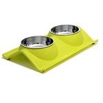 Upsky Double Dog Cat Bowls Stainless Steel Pet Bowls No-Spill Resin Station,Food Water Feeder Cats Small Dogs (Green Tea),38.1 Centimeters,26.92 Cm