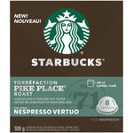 Starbucks By Nespresso Pike Place Roast Coffee Pods, Medium Roast, Nespresso Vertuo Line Compatible Capsules, 8 Coffee Pods