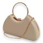 UShopUK Plain Faux Leather Hard Case Bridal Prom Wedding Evening Clutch Party Purse Ring Hand Bag (Beige/Nude)