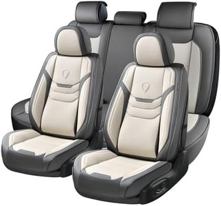 Coverado Coprisedili Auto Pelle per 5 Posti, Set Coprisedile Auto Universali Impermeabili on Grani in Rilievo, Completo Copri Sedile Auto Traspiranti per Berlina SUV Pickup Furgone, Grigio Bianca