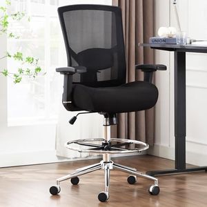 Big and Tall Drafting Chair 400 lbs, Extra Wide 21 inch Cushion, Ergonomic Standing Desk Chair Drafting Office Chair with Pressure Locking Casters, Adjustable Lumbar Support, 4D Arms