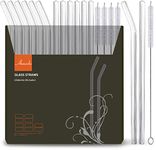 ANNVCHI 16 Pack Reusable Glass Straws,Set of 6 Straight and 6 Bent with 4 Cleaning Brush,Perfect for Smoothies,Tea, Juice, Milkshakes(8.5''x10 MM)