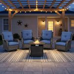 Opohoro Wicker Patio Furniture Set- 4 Pieces Outdoor Swivel Rocker Chairs with 50,000 BTU Fire Pit Table,PE Rattan Outdoor Conversation Set for Garden Porch Deck