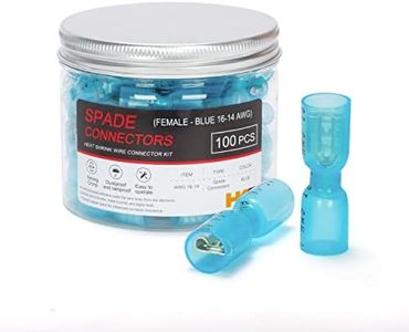 HKS 100PCS Female Spade Connector Blue 16-14 AWG - Heat Shrink Electrical Quick Disconnect Wire Connectors Kit - Tinned Red Copper - Automotive Marine Crimp Connectors - Waterproof and Insulated