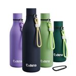 Exllena Metal Water Bottle 750ml with Clip and Silicone Strap, Double Wall Vacuum Insulated Water Bottles Keeps Drinks Cold 24 Hrs/Hot 12 Hrs, Stainless Steel Water Bottle BPA Free(Navy Blue)