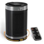 Electric Space Heater, 1500W PTC Ceramic Heater 70 Degree Oscillation, Electric Heater with Timer and Thermostat for Home Low Energy, Remote Control, 1-12H Timer (Round)