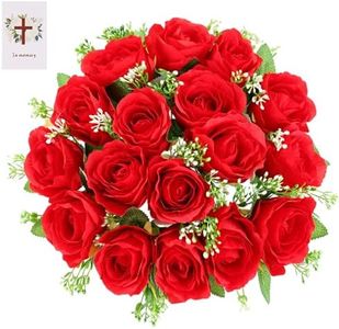 bocola Cemetery Flowers for Grave 18 Silk Artificial Flowers for Cemetery Red Roses Memorial Flowers Suitable for Headstones Gravesite Decorations Grave Vase Funeral Arrangements