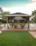 12' x 12' Outdoor Gazebo, Heavy Duty Double Roof Patio Gazebo with Netting and Curtains, Outdoor Patio Canopy for Deck Backyard Garden Lawns, Dark Gray & Light Gray