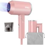 Travel Hairdryer for Women Lightweight - DEWILY Small Travel Hair Dryers with Bag，Powerful Foldable Blow Dryer, Fast Drying 1800W Pink