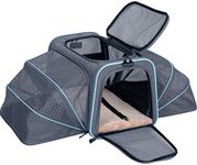 Petsfit Pet Carriers,Airline Approved Cat Carriers Two Sides Expandable Cat Carrier, Comfortable Foldable with Fleece Mat and Pockect,Top Entrance(Medium: 43cm x 28cm x 28cm)