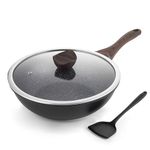 Kordisen Nonstick Wok with Lid, 12 Inch Woks & Stir-fry Pans, Granite Stone Coating for Cooking, Induction Cookware, Compatible with All Stovetops, PFOA Free