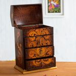 NOVICA Floral Motif Wood Drawers and Hinged Lid, 178133" Love Blossom Cedar Jewelry Box