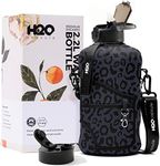 H2O Capsule 2.2L Half Gallon Water Bottle with Storage Sleeve and Removable Straw – BPA Free Large Reusable Drink Container with Handle - Big Sports Jug, 2.2 Liter (74 Ounce), Black Leopard