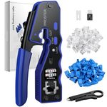 Proster RJ45 Crimp Tool Set - 3-in-1 RJ45 Crimping Tool Kit with 50 PCS CAT6 Pass Through Connectors 50 PCS RJ45 Cat6 Protection Covers RJ45 Pass Through Crimp Tool