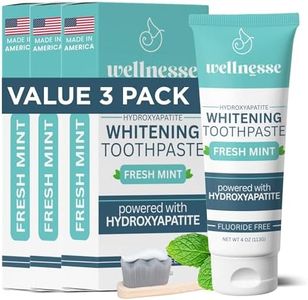 Wellnesse Whitening Toothpaste - Teeth Whitening Fluoride Free Natural Toothpaste - Fresh Mint - 3 Tubes, 4 oz - Made with Hydroxyapatite Powder, Green Tea Powder, and Aloe Vera