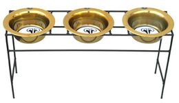 Platinum Pets Triple Modern Diner Stand with 32-Ounce Stainless Steel Dog Bowls in 24 Karat Gold