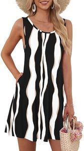 AUSELILY Women's Summer Dress Sleeveless Floral Mini Dresses with Pockets Bohemian Dress 2025 New Black Irregular Strips 2XL