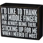 Primitives by Kathy 104041 Classic Black and White Box Sign, 5 x 4-Inches, Middle Finger