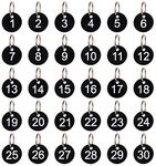 Numbers Tags 1-20, Dedoot 20 Pack 35mm Round Numbered Tags Plastic Small Key Tags 20 Numbered Keychains for Dormitory Keys House Lockers -Black