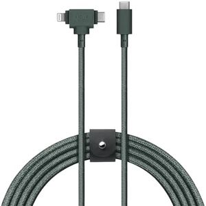 Native Union Belt Cable Duo – 5ft Ultra-Strong Braided Universal Charging Cable – Made with Recycled Material – 2-in-1 Multi-Device MFi Certified Connector for Lightning & Type-C devices (Slate Green)