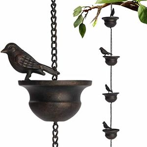 Gutter Rain Chains, 7.87ft Black Metal Bird Gutter Chains, Birds on Cups Rain Chimes, Gutter Rain Chimes, Rain Bird Chimes with Hanger for Downspout