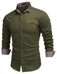 COOFANDY Men Regular-fit Long Sleeve Button Front Shirt Relaxed Fit Denim Shirts Army Green