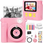 Dhapy Kids Camera Instant Print, 1080P HD Instant Camera, 16x Digital Zoom Kids Camera with Print Paper & DIY Color Pens, 32G SD Card, Birthday Toys for Boys Girls Age 5-10 - Pink