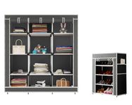 GTC® Combo of Collapsible Wardrobe for Clothes Almira(88150) and 4 Layer Portable Shoe Rack 90 GSM Fabric (Grey)