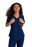 BARCO Skechers Vitality Electra Scrub Top for Women - V-Neck Medical Top, 4-Way Stretch Women's Scrub Top, Navy, L