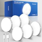 Homelist Motion Sensor Lights Indoor, 6 Packs Under Cabinet Lighting Wireless Rechargeable, 12 LED Battery Operated Closet Lights, Magnetic Puck Night Lights for Kitchen Stair Wall, Warm/White