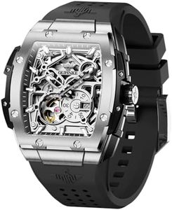 OLEVS Automatic Watches for Men Self Winding Luxury Skeleton Mechanical Business Dress Big Face Men's Wrist Watches Calendar Square Mens Black Watch