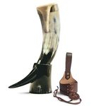 Norse Tradesman Genuine 12" Ox-Horn Viking Drinking Horn with Premium Brass Rim, Fitted Horn Stand and Burlap Gift Sack - High Polish Horn - The Classic