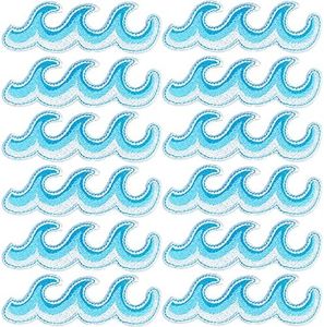 20 Pieces Ocean Wave Embroidered Patches Blue Sea Wave Iron on Patch Wave Applique Repair Patch for Clothes Dress Jackets Caps DIY Embroidery Patches Sewing Craft Decoration