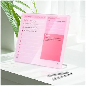 Desktop Thickened Acrylic Dry Erase Board to do List Planner Board，12"x10"，Tabletop Whiteboard with Stand，Frameless Pink Dry Erase White Board，for Office/Home/School