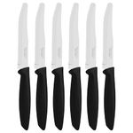 Tramontina Kitchen Knives Set of 6, Serrated Fruit Tomato Cooking Knife, Vegetable Chopper Peeler, Stainless Steel, Multipurpose, Rounded Tip, Black, 23498055