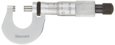 Starrett V230MXRL Outside Micrometer, Ratchet Stop, Lock Nut, Carbide Faces, 0-25 mm Range, 0.001 mm Graduation, +/-0.002 mm Accuracy