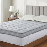 Jamdok 10cm Double Memory Foam Mattress Topper for Back Pain, Dual Layer Bed Topper With Removable Pillow Top Cover,Pressure Relief (135X190cm) Gray