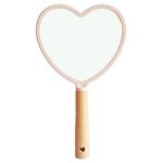 SVS ONLINE Wood Hand Mirror Heart Shaped Handle Makeup Mirror Travel Handheld Mirror Cosmetic Handle Mirror Bathroom Mirror For Women Makeup Salon Travel Pack of 1, Framed, Wall, Multi-coloured