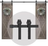 TITECK 12FT Double Barn Door Hardware Kit, Black Steel Sliding Track Rail, Heavy Duty Track Roller Set, Sliding Hardware Kits for Bedroom, Barns, Garages - J shape