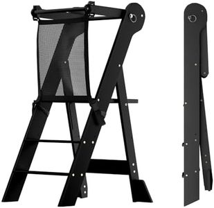 COSYLAND Foldable Toddler Kitchen Stool Helper - Height Adjustable Standing Tower for Bathroom Sink or Kitchen Counter - Step Stool for Toddlers Ages 18 Months to 6 Years Black