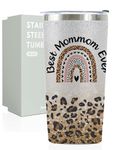 Onebttl Mommom Gifts from Granddaughter, Grandson, Insulated Stainless Steel Wine Tumbler with Lid and Straw, for Grandma on Mother's Day, Birthday, Christmas, Best Mommom Ever, Glitter Silver, 20 oz