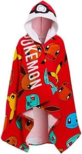 Pokémon Pokemon Hooded Towel 100% Cotton Kids Swim Towel Poncho Pokeball Pikachu Beachtowel Bath Toweling Sheet Swimming Wrap Changing Cover Up, Red