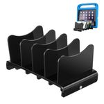 CaSZLUTION Acrylic Multi Device Organizer Stand Base for Portable Charger Power Banks, 4 Slots Desktop Storage Holder Compatible with USB Battery Pack, Phones and Tablets (Stand Only) - Black